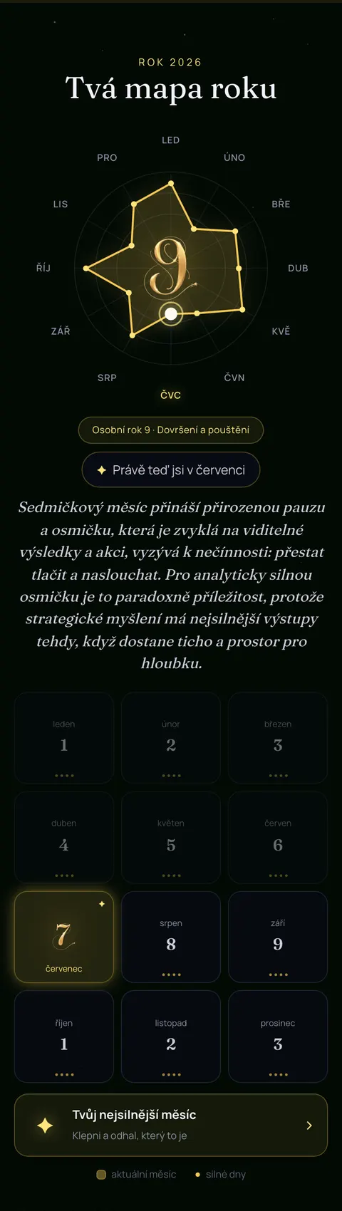 Aplikace Magie čísel: sekce rok
